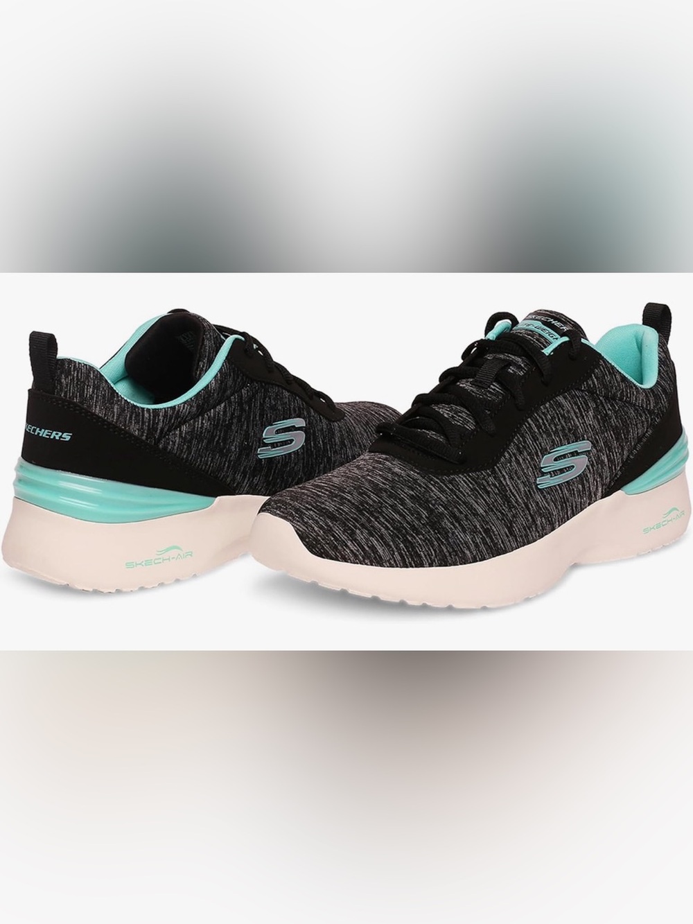 Sketchers Sketch-air Knit Sneaker in Black and Aqua Blue